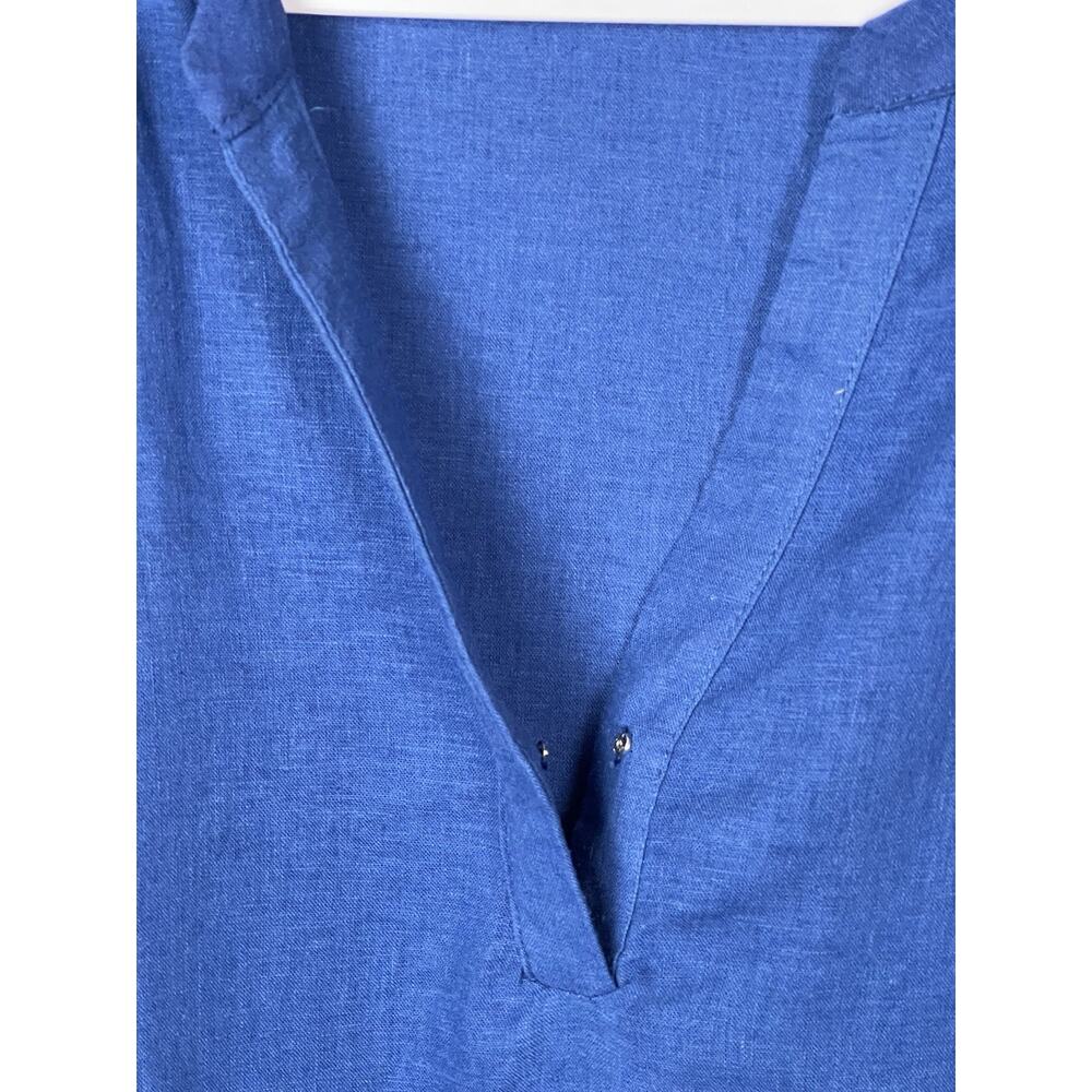 Mercer & Madison Linen/Rayon Shirt Short Sleeve V-Neck Blue Size 1X - Picture 3 of 8